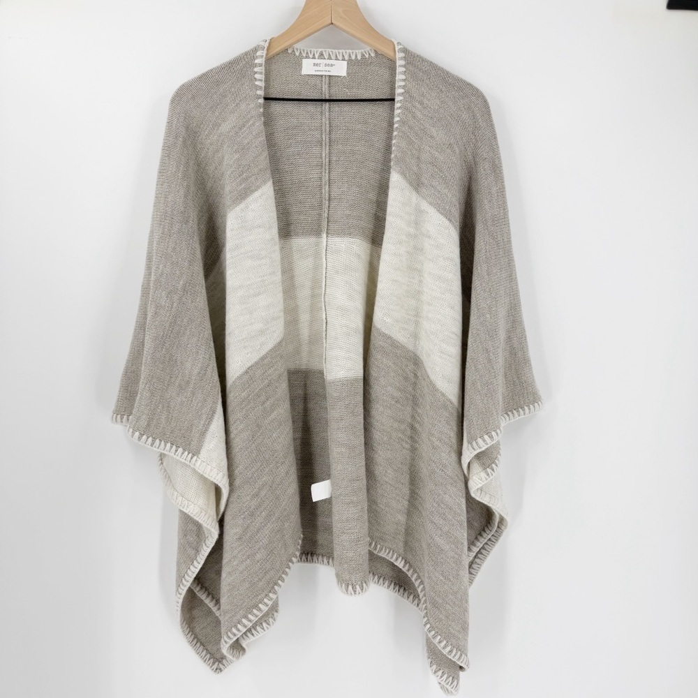 Mersea Beige Nautical Sweater Cape Poncho Shawl One Size Cozy Beachy Warm